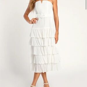 Lulu's White Strapless Tiered Sundress
